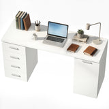 140 cm Computer Desk with Adjustable Shelf Home Office Desk with Drawers and Cabinet White Wood Grain