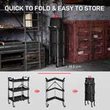 3-Tier Collapsible Tool Cart with Wheels, 150 LBS Capacity Folding Utility Cart with Handles for Garage Workshop