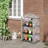 3 Tier Mini Greenhouse, Portable Outdoor Flower Stand with Shelf Clips, Indoor Greenhouse with Plastic Cover and Steel Frame, 27