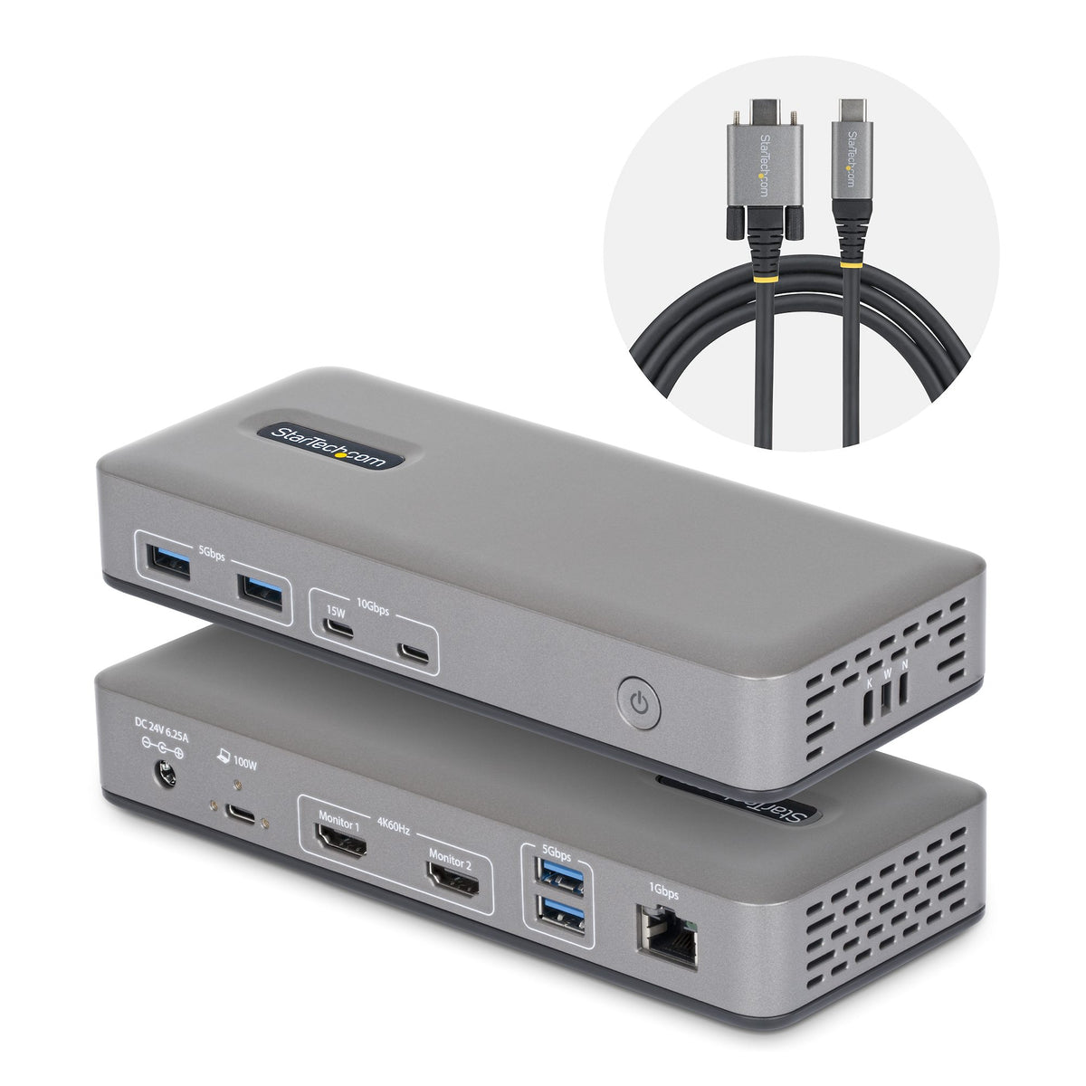 StarTech.com Dual-Monitor USB-C Docking Station, HDMI, 4K 60Hz, 100W L