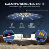 10 ft Offset Patio Umbrella with Solar Light, Garden Hanging Parasol with 360° Rotation, Tilt
