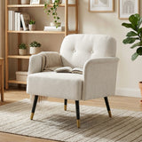 Fauteuil d'accent moderne capitonné avec pieds métalliques, Fauteuil de lecture rembourré pour salon