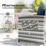 Ensemble mobilier patio 5 pièces, chaises patio rotin avec ottomans, table à café verre 2 étages et coussins