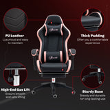 Computer Gaming Chair, PU Leather Office Desk Chair with Footrest, Swivel Wheels, 135° Reclining Back