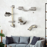 4Pcs Cat Wall Shelf with Scratching Post, Cat Wall Shelves for Relaxing