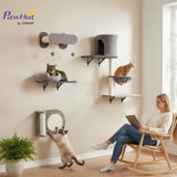4Pcs Cat Wall Shelves with Scratching Post & Pad, Bed, Hanging Pompoms