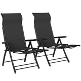 Folding Patio Chairs Set of 2, 5-Position Outdoor Lounge Chairs with High Back, Retractable Footrest