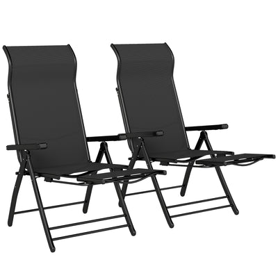 Folding Patio Chairs Set of 2, 5-Position Outdoor Lounge Chairs with High Back, Retractable Footrest