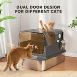 XXL Stainless Steel Cat Litter Tray, Enclosed Cat Litter Box for Big Cats with High Sides