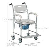 3-in-1 Shower Commode Wheelchair, Transport Beside Commode Chair with Padded Seat for the Elderly