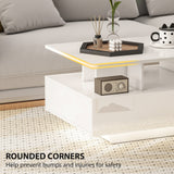 Coffee Table with RGB LED Lights, Modern Living Room Table with 4 Drawers, Open Shelf