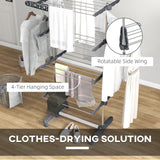 Garment Drying Rack Stainless Steel Folding Clothes Hanging Rack with Side Wings Castors for Indoor Outdoor