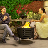 Round Fire Pit with Fire Poker, Portable Wood Burning Firepit with Ash Tray and Hairpin Legs