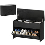 Shoe Storage Bench with Flip Drawer and Lift Top Storage