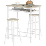 3 Piece Counter Height Bar Table Set with 1 Table, 2 Matching Stools, Dining Table Set with Storage Shelf and Metal Frame Footrest