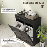 Laundry Cabinet, Tilt Out Laundry Hamper Cabinet with 2 Baskets, Bathroom Hamper Cabinet with 2 Drawers
