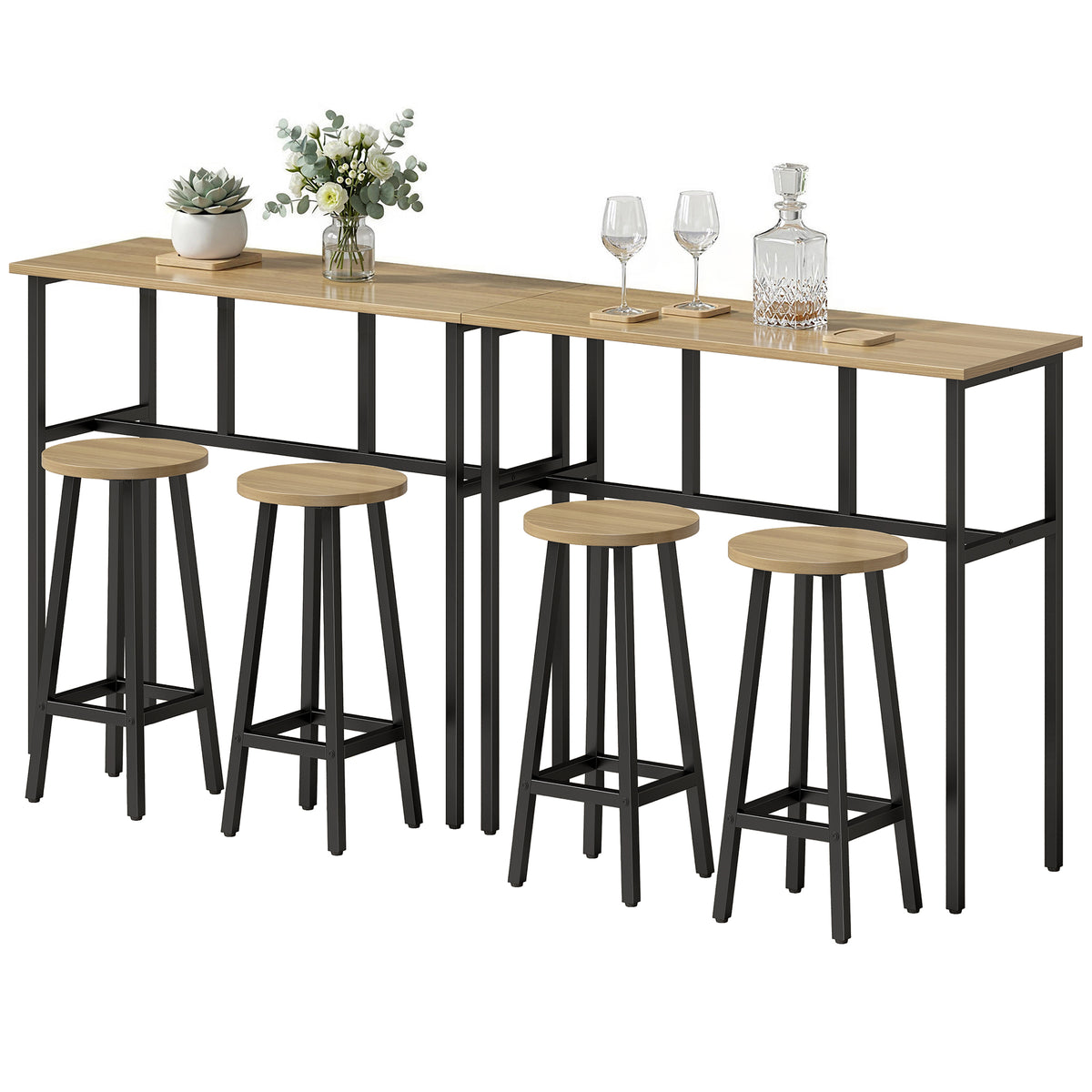 Bar Table Set of 6, Bar Table and Stools for 4, 2 Breakfast Tables and 4 Stools for Living Room