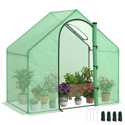 6 x 3.3 x 5.5ft Walk-in Garden Greenhouse with Door & Top Window, Outdoor Hot House Growing Tent with Steel Frame & PE Cover