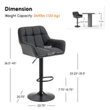 Swivel Barstools Set of 2 Adjustable Bar Stools with Footrest Armrests and PU Leather Back for Dining Room Black