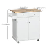 Rolling Kitchen Island with Storage, Kitchen Cart with Rubber Wood Top, Adjustable Shelf, Hooks and Storage Drawers