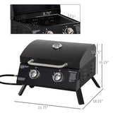 2 Burner Propane Gas Grill, Outdoor Portable Tabletop BBQ with Foldable Legs, 10000 Each Burner