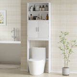 Over The Toilet Storage Cabinet, Freestanding 4-Tier Bathroom Organizer with Adjustable Shelf and 2 Doors