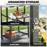 Outdoor Grill Cart with Stainless Steel Tabletop, 2 Shelves, Rolling Prep Dining Cart with Lockable Wheels