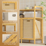 Tilt Out Laundry Hamper, Bamboo Laundry Cabinet with 2 Removable Baskets and 2-Tier Shelves for Laundry Room