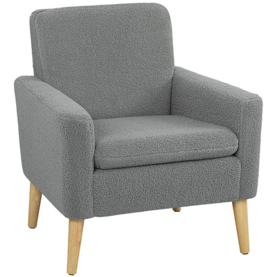 Fabric Accent Chair, Modern Upholstered Armchair with Wood Legs and Wide Padded Seat