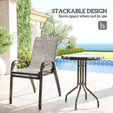 3 Pieces Bistro Set, Small Patio Furniture Set with Stackable Mesh Chairs, Glass Table for Garden
