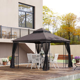 10'x10' Soft-top Patio Gazebo with Double Tier Roof, Mesh Curtains, Display Shelves