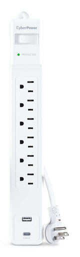 CyberPower CSP604UCW Barre parasurtenseur 6 prises, protection 1500J