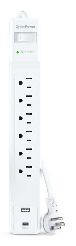 CyberPower CSP604UCW 6 Outlet Surge Strip, 1500J Protection