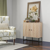 Buffet moderne, meuble de rangement avec 2 portes à chevrons et étagère réglable, meuble de cuisine avec base en acier, meuble de bar à café, 80 cm de haut