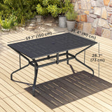 Table de salle à manger de patio rectangulaire avec trou pour parasol, table de salle à manger extérieure pour 6 avec cadre en acier pour jardin