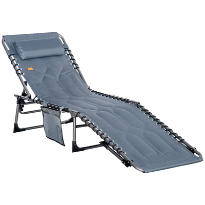Outdoor Lounge Chair, Folding Chaise Lounge, Patio Padded Tanning Chair with 5-position Adjustable Backrest