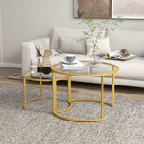 Tables Basses Rondes Gigognes (Lot de 2), Tables d'Appoint Modernes avec Plateau en Verre Trempé et Cadre en Acier pour Salon