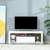 Meuble TV pour téléviseurs 55 pouces, Banc TV laqué avec lumières LED, Tiroir de rangement et Étagères