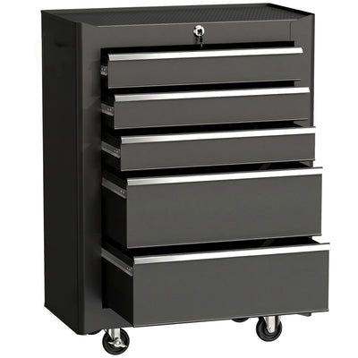 5-Drawer Rolling Tool Cabinet on Wheels, Lockable Tool Chest, Tool Organizer for Garage