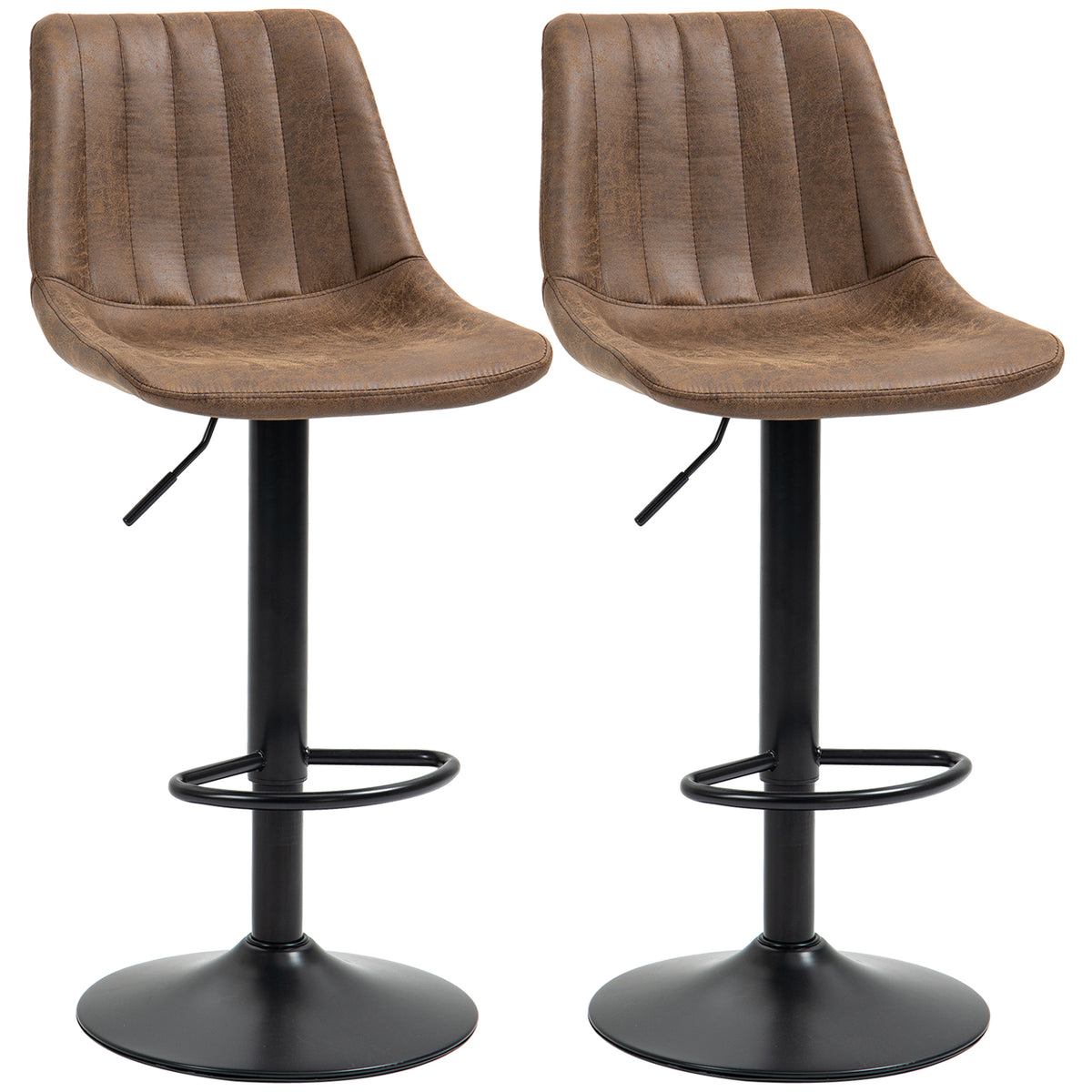 Adjustable Bar Stools Set of 2, Leathaire Swivel Barstools with Back and Footrest