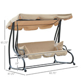 Balançoire de patio 3 places, convertible 2-en-1 lit plat, balançoire avec auvent et ombre ajustable