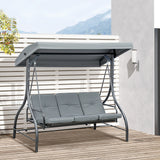 Convertible Patio Swing Bed with Canopy and Cushions, 3 Seater Porch Swing for Outdoor