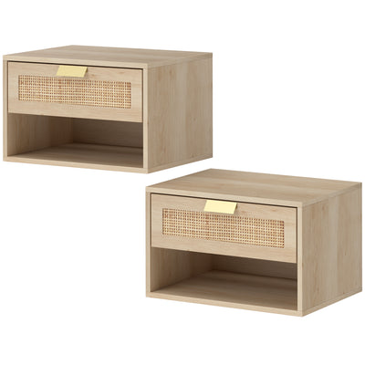 Floating Bedside Table Set of 2, Wall Mount Nordic Nightstands with Storage Drawer and Open Shelf for Bedroom