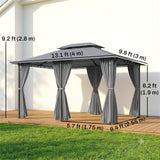13'L x 10'W x 8.7'H Patio Gazebo Outdoor 2-Tiers Garden Canopy Yard Sunshade Shelter with Curtains
