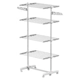 3-Tier Foldable Clothes Drying Rack, Stainless Steel Laundry Rack with 2 Side Wings and 6 Castors, Collapsible Adjustable Clothes Airer for Indoor Outdoor