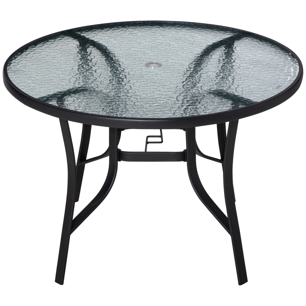 Table repas patio 42 pouces avec trou parasol, table bistro ronde extérieure pour jardin pelouse cour, acier