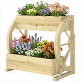 Wooden Wagon Planter Box, 2-Tier Raised Garden Bed