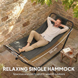 Hamac extérieur avec support, Lit de repos stable robuste avec poche latérale et appuie-tête pour cour patio piscine