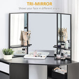 Corner Vanity Desk with Mirror, Makeup Vanity Table with 5 Drawers and Open Shelves, Dressing Table with 3-piece Mirror for Bedroom