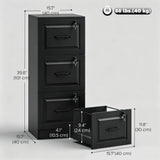3 Drawer File Cabinet with Lock, Vertical Filing Cabinet with Adjustable Hanging Bars for A4 and Letter Size